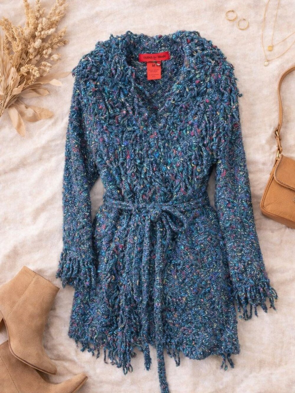 Yarns by Mudo Blue Speckled Fuzzy Sweater Tunic Mohair Blend Size M